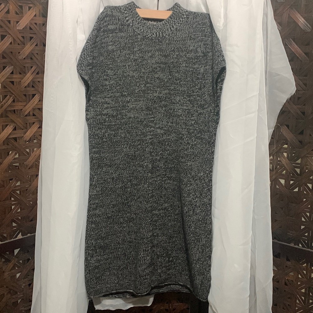 Athleta Marled Merino Wool Mock Neck Pinewood Sweater Dress Cap Sleeve Size L